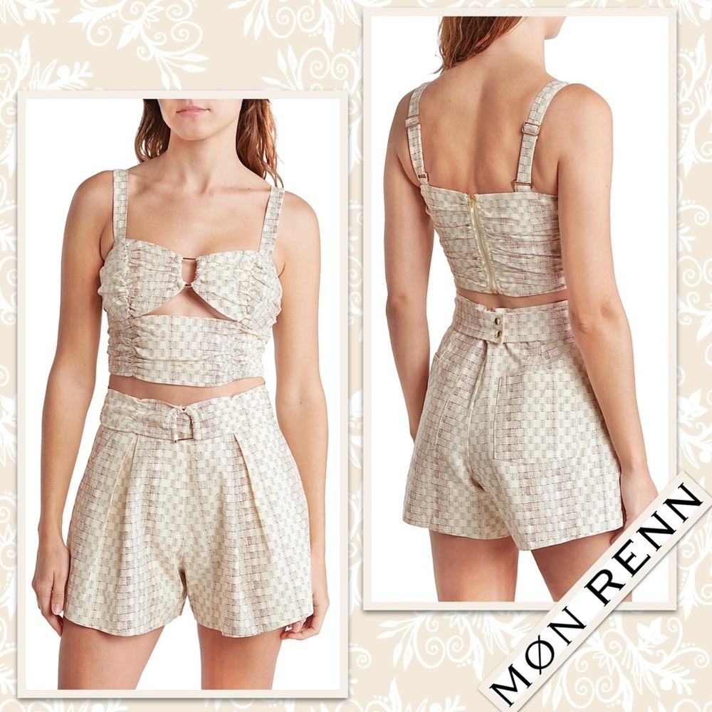 Mon Renn Basketweave Crop Top in Basket (Brown, Cream)